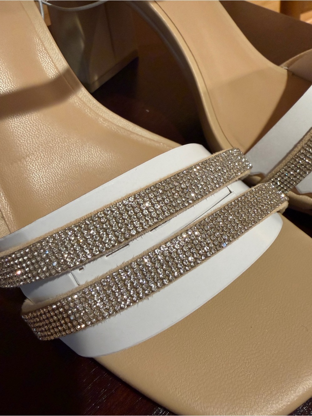 A New Day White Rhinestone Multi-Strap Block Heel Sandals Size 8 - Picture 3 of 3